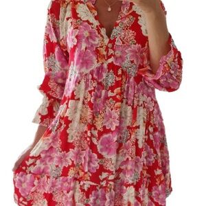 Vibrant Floral Dress in Red and Pink